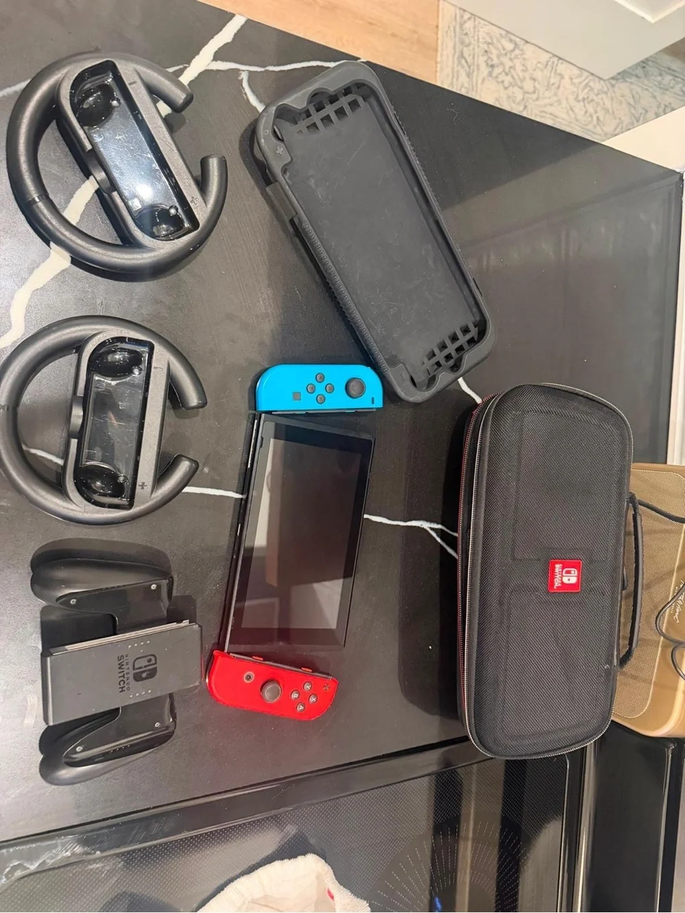 Nintendo Switch with Neon Red & Neon Blue Joy-Con and Accessories